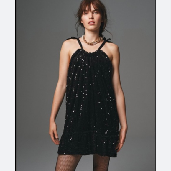 Free People Dresses & Skirts - NWOT Free People Nova Black Sequined Velvet Adjustable Mini Dress